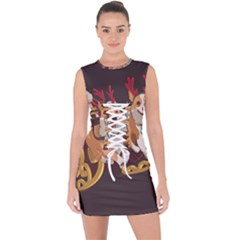 Christmas Santa Claus Dog Sled Lace Up Front Bodycon Dress by Sarkoni