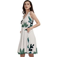 Leaves Plants Foliage Border Sleeveless V-neck Skater Dress With Pockets