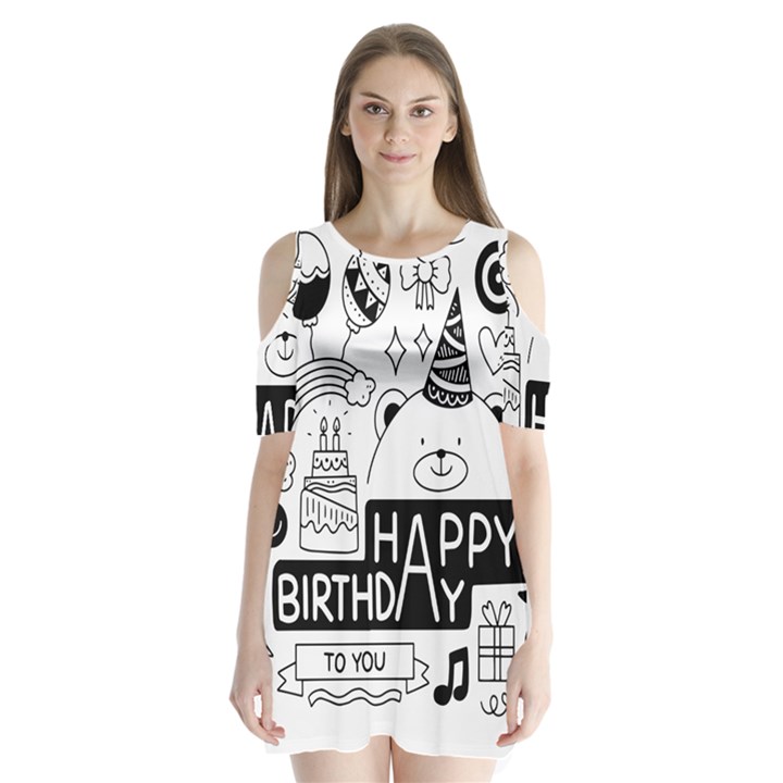 Happy Birthday Celebration Party Shoulder Cutout Velvet One Piece