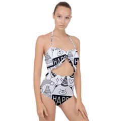 Happy Birthday Celebration Party Scallop Top Cut Out Swimsuit by Sarkoni