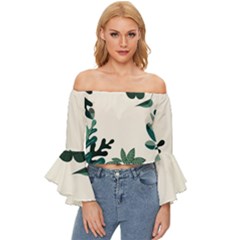 Leaves Plants Foliage Border Off Shoulder Flutter Bell Sleeve Top by Sarkoni