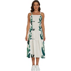 Leaves Plants Foliage Border Sleeveless Shoulder Straps Boho Dress by Sarkoni