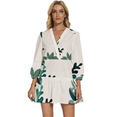 Leaves Plants Foliage Border V-neck Placket Mini Dress by Sarkoni