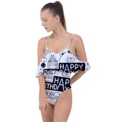 Happy Birthday Celebration Party Drape Piece Swimsuit by Sarkoni