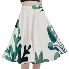 Leaves Plants Foliage Border A-line Full Circle Midi Skirt With Pocket by Sarkoni