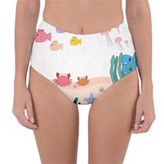 Cartoon Marine Life Marine Drawing Reversible High-waist Bikini Bottoms by Sarkoni