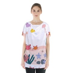 Cartoon Marine Life Marine Drawing Skirt Hem Sports Top by Sarkoni