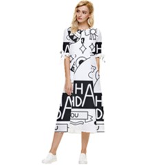 Happy Birthday Celebration Party Bow Sleeve Chiffon Midi Dress by Sarkoni