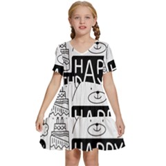 Happy Birthday Celebration Party Kids  Short Sleeve Tiered Mini Dress by Sarkoni