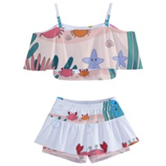 Cartoon Marine Life Marine Drawing Kids  Off Shoulder Skirt Bikini by Sarkoni