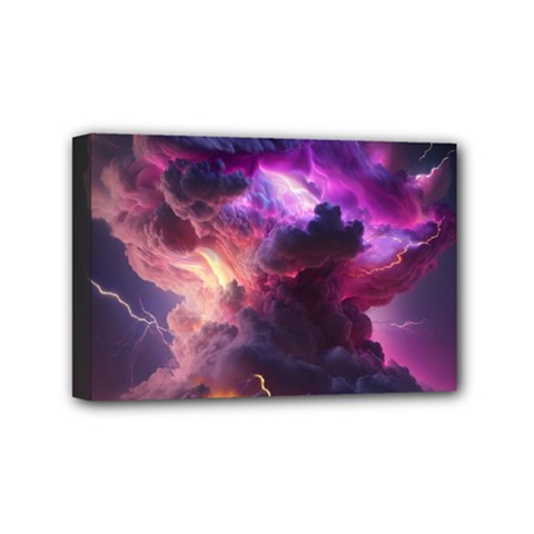 Cloud Heaven Storm Chaos Purple Mini Canvas 6  X 4  (stretched) by Sarkoni