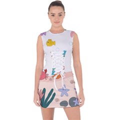 Cartoon Marine Life Marine Drawing Lace Up Front Bodycon Dress by Sarkoni