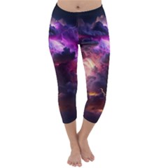 Cloud Heaven Storm Chaos Purple Capri Winter Leggings  by Sarkoni