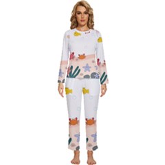 Cartoon Marine Life Marine Drawing Womens  Long Sleeve Lightweight Pajamas Set by Sarkoni