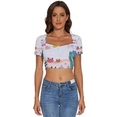 Cartoon Marine Life Marine Drawing Short Sleeve Square Neckline Crop Top  by Sarkoni