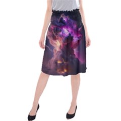 Cloud Heaven Storm Chaos Purple Midi Beach Skirt by Sarkoni