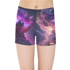 Cloud Heaven Storm Chaos Purple Kids  Sports Shorts by Sarkoni