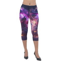 Cloud Heaven Storm Chaos Purple Lightweight Velour Capri Leggings  by Sarkoni