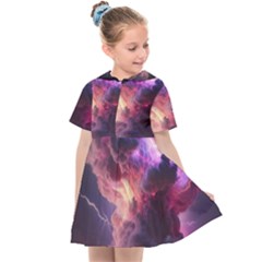 Cloud Heaven Storm Chaos Purple Kids  Sailor Dress by Sarkoni