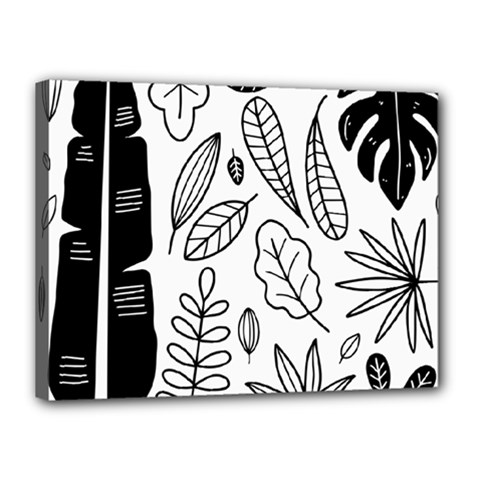 Leaves Plants Doodle Drawing Canvas 16  X 12  (stretched) by Sarkoni