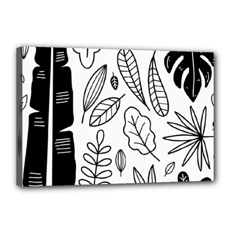 Leaves Plants Doodle Drawing Canvas 18  X 12  (stretched) by Sarkoni