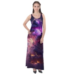 Cloud Heaven Storm Chaos Purple Sleeveless Velour Maxi Dress by Sarkoni