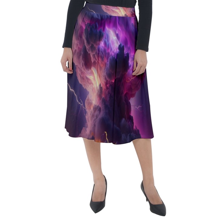 Cloud Heaven Storm Chaos Purple Classic Velour Midi Skirt 