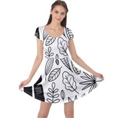 Leaves Plants Doodle Drawing Cap Sleeve Dress by Sarkoni