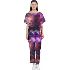 Cloud Heaven Storm Chaos Purple Batwing Lightweight Chiffon Jumpsuit by Sarkoni