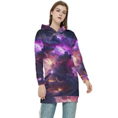 Cloud Heaven Storm Chaos Purple Women s Long Oversized Pullover Hoodie by Sarkoni