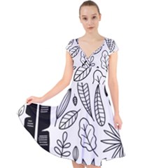 Leaves Plants Doodle Drawing Cap Sleeve Front Wrap Midi Dress by Sarkoni