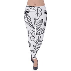 Leaves Plants Doodle Drawing Velvet Leggings by Sarkoni