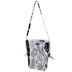 Leaves Plants Doodle Drawing Folding Shoulder Bag by Sarkoni