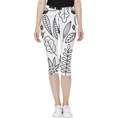 Leaves Plants Doodle Drawing Inside Out Lightweight Velour Capri Leggings 