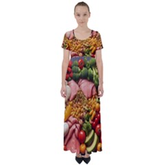 Fruit Snack Diet Bio Food Healthy High Waist Short Sleeve Maxi Dress by Sarkoni