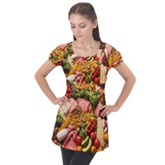 Fruit Snack Diet Bio Food Healthy Puff Sleeve Tunic Top by Sarkoni