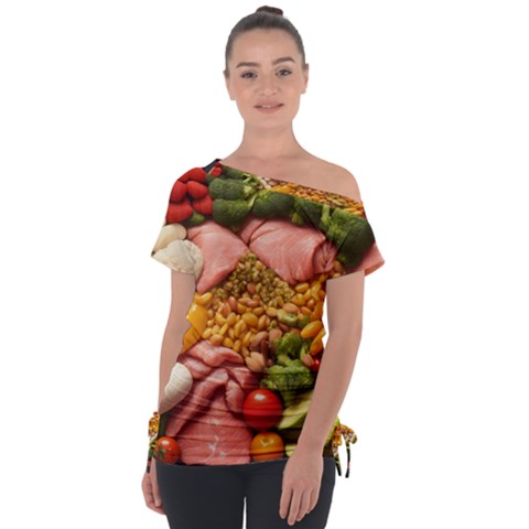 Fruit Snack Diet Bio Food Healthy Off Shoulder Tie-up T-shirt by Sarkoni