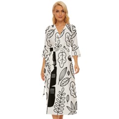 Leaves Plants Doodle Drawing Midsummer Wrap Dress by Sarkoni