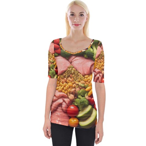 Fruit Snack Diet Bio Food Healthy Wide Neckline T-shirt by Sarkoni