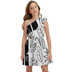 Leaves Plants Doodle Drawing Kids  One Shoulder Party Dress by Sarkoni