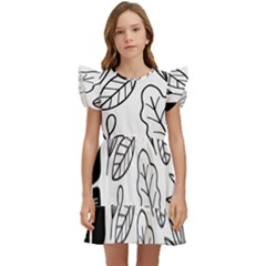 Leaves Plants Doodle Drawing Kids  Winged Sleeve Dress by Sarkoni