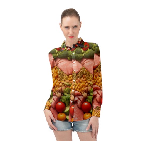 Fruit Snack Diet Bio Food Healthy Long Sleeve Chiffon Shirt by Sarkoni