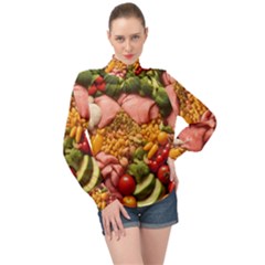 Fruit Snack Diet Bio Food Healthy High Neck Long Sleeve Chiffon Top by Sarkoni