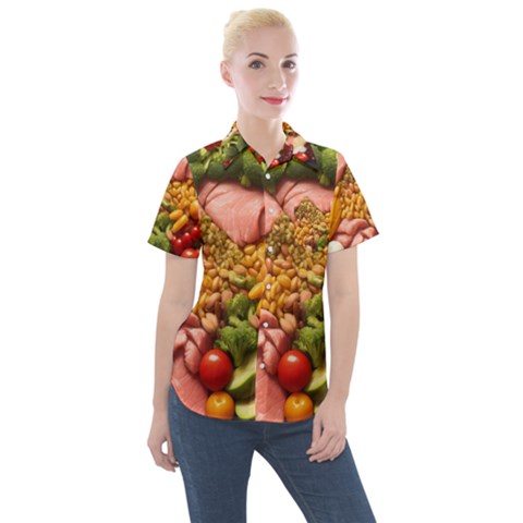 Fruit Snack Diet Bio Food Healthy Women s Short Sleeve Pocket Shirt by Sarkoni