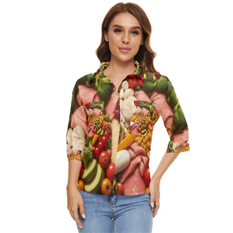 Fruit Snack Diet Bio Food Healthy Women s Quarter Sleeve Pocket Shirt by Sarkoni