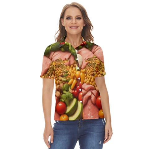 Fruit Snack Diet Bio Food Healthy Women s Short Sleeve Double Pocket Shirt by Sarkoni