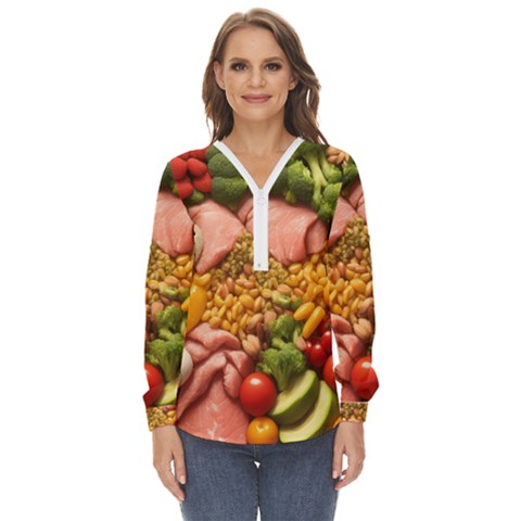 Fruit Snack Diet Bio Food Healthy Zip Up Long Sleeve Blouse by Sarkoni