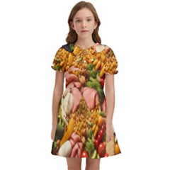 Fruit Snack Diet Bio Food Healthy Kids  Bow Tie Puff Sleeve Dress by Sarkoni