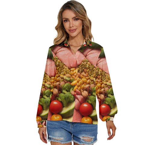 Fruit Snack Diet Bio Food Healthy Women s Long Sleeve Button Up Shirt by Sarkoni