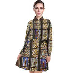 Stained Glass Window Old Antique Long Sleeve Chiffon Shirt Dress by Sarkoni